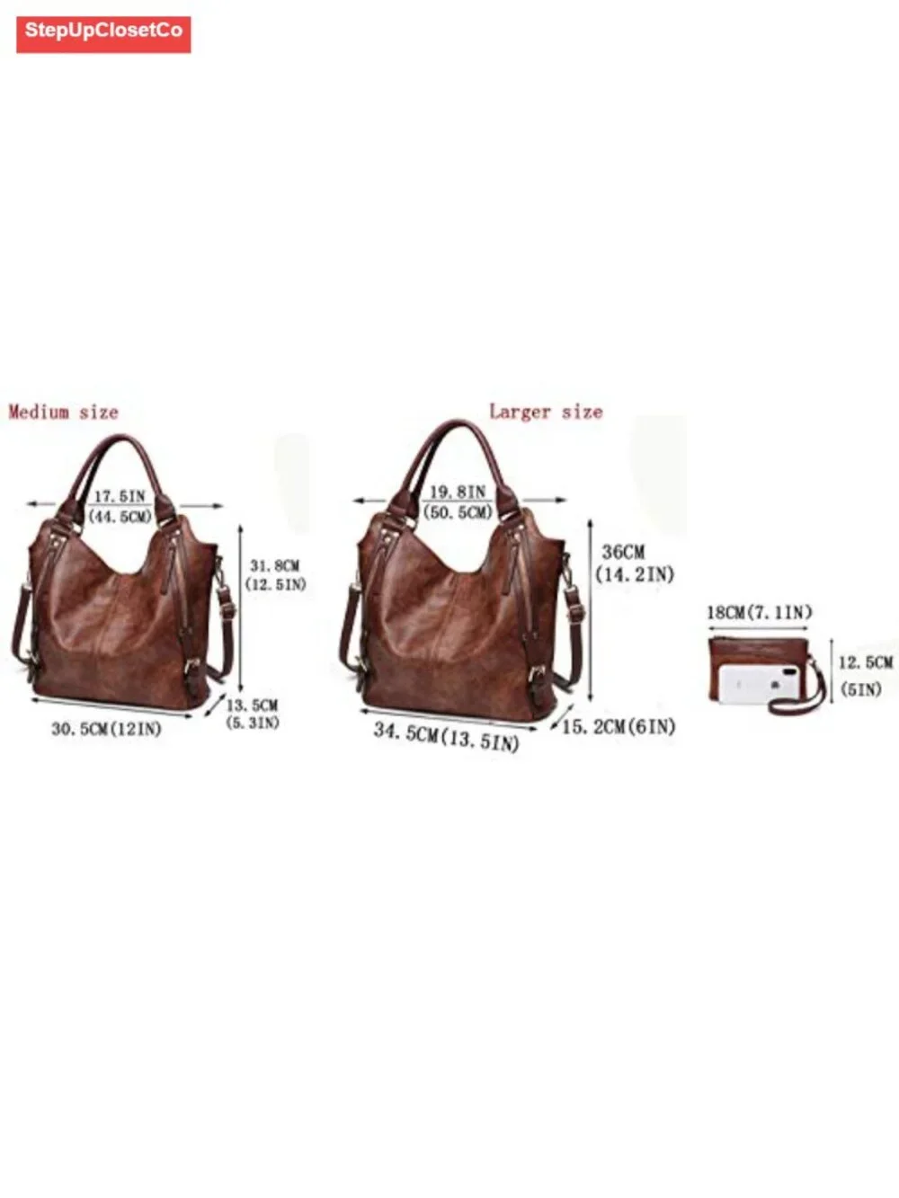 PU Leather Hobo Tote Bag with Adjustable Strap and Clutch